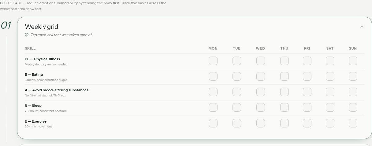PLEASE Skills Tracker illustrative preview