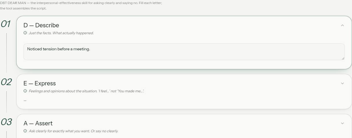 DEAR MAN Script Builder illustrative preview